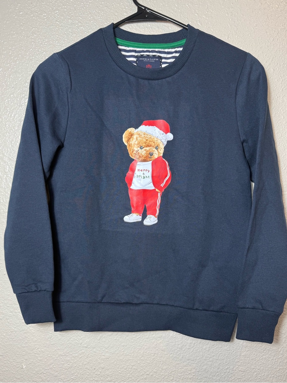 Denim&Flower Ricky Singh Kids 9/10 Christmas Teddy Bear Merry&Bright Sweatshirt